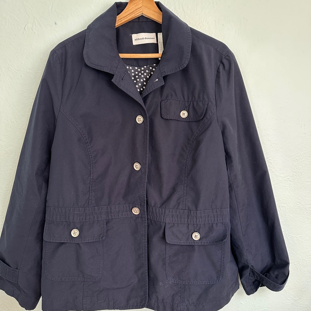 Alfred Dunner Jacket Lightweight Cotton Nylon Navy Size 16